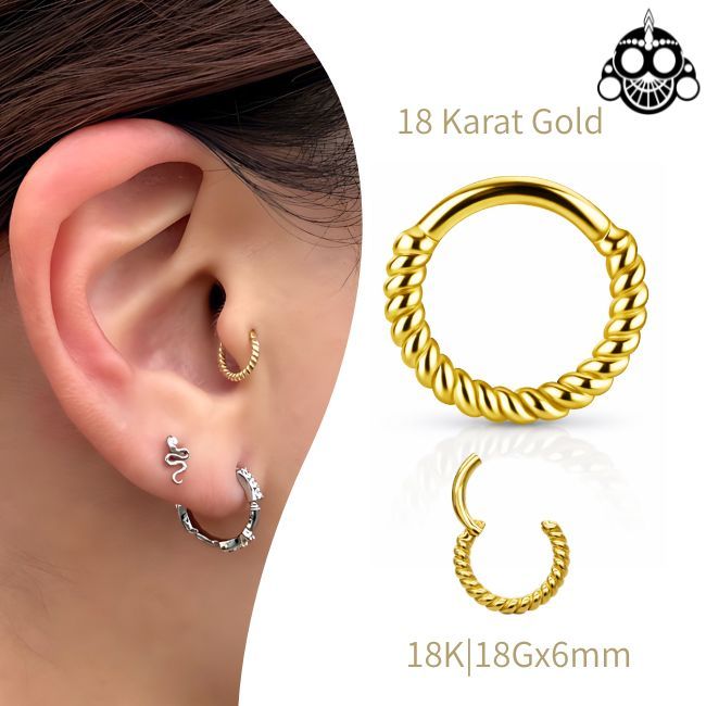 K18 18g 18金ゴールド 内径6mm ツイスト ワンタッチピアス 18K 金属