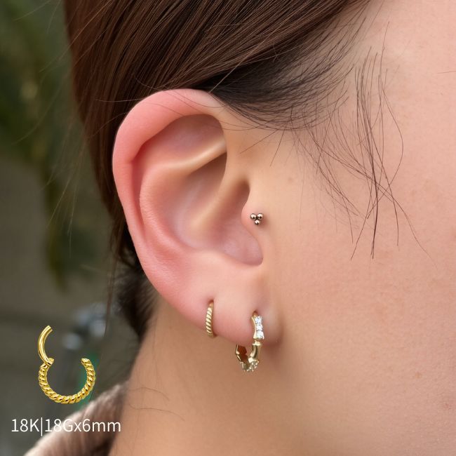 K18 18g 18金ゴールド 内径6mm ツイスト ワンタッチピアス 18K 金属