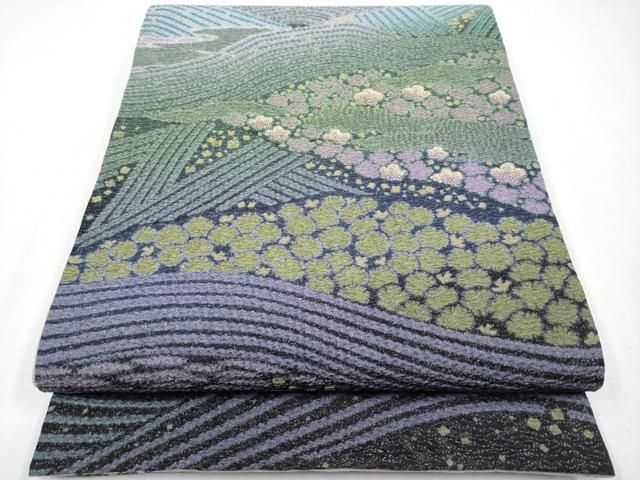 平和屋着物○極上 十日町 名門 滝泰謹製 太鼓柄袋帯 相良刺繍 おぼろ染
