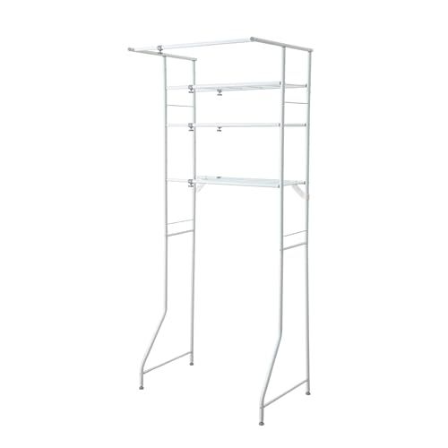 HEIAN SHINDO ランドリーラック 棚3段 ハンガーバー付き 横伸縮 縦型ドラム式両対応 ホワイト 幅60-93×奥行53×高182 cm L ed 0 af 095