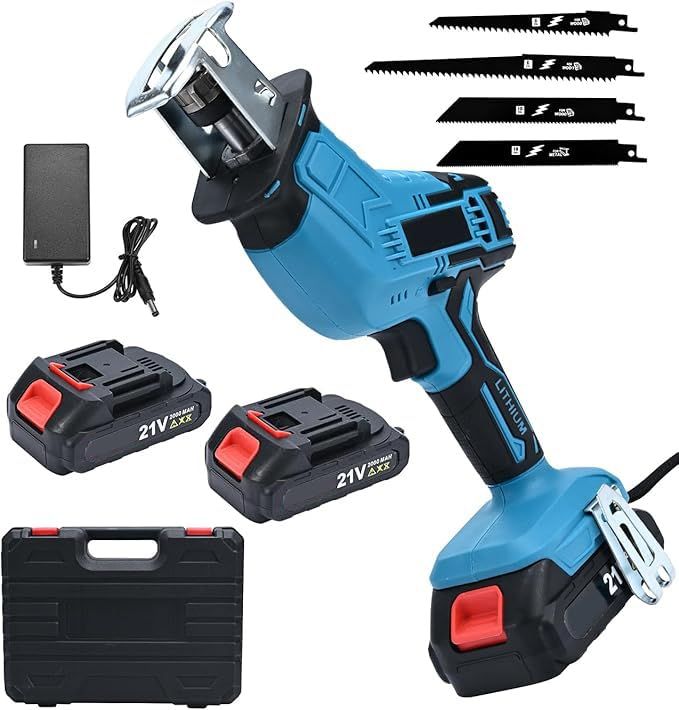 電動ノコギリ レシプロソー 充電式 コードレス のこぎり 電動往復鋸 小型電動のこぎり 電動カッター ポータブル 充電式レシプロソー 電動鋸 ハンドチェーンソー 小型チェーンソー コンパクト ledライト 刃替え簡単 収納ケース付 5718 d 2 fa
