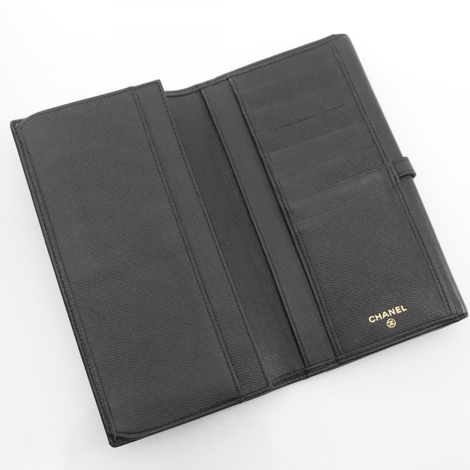 シャネル CHANEL 二つ折り長財布 ココボタン ブラック レザー ココ