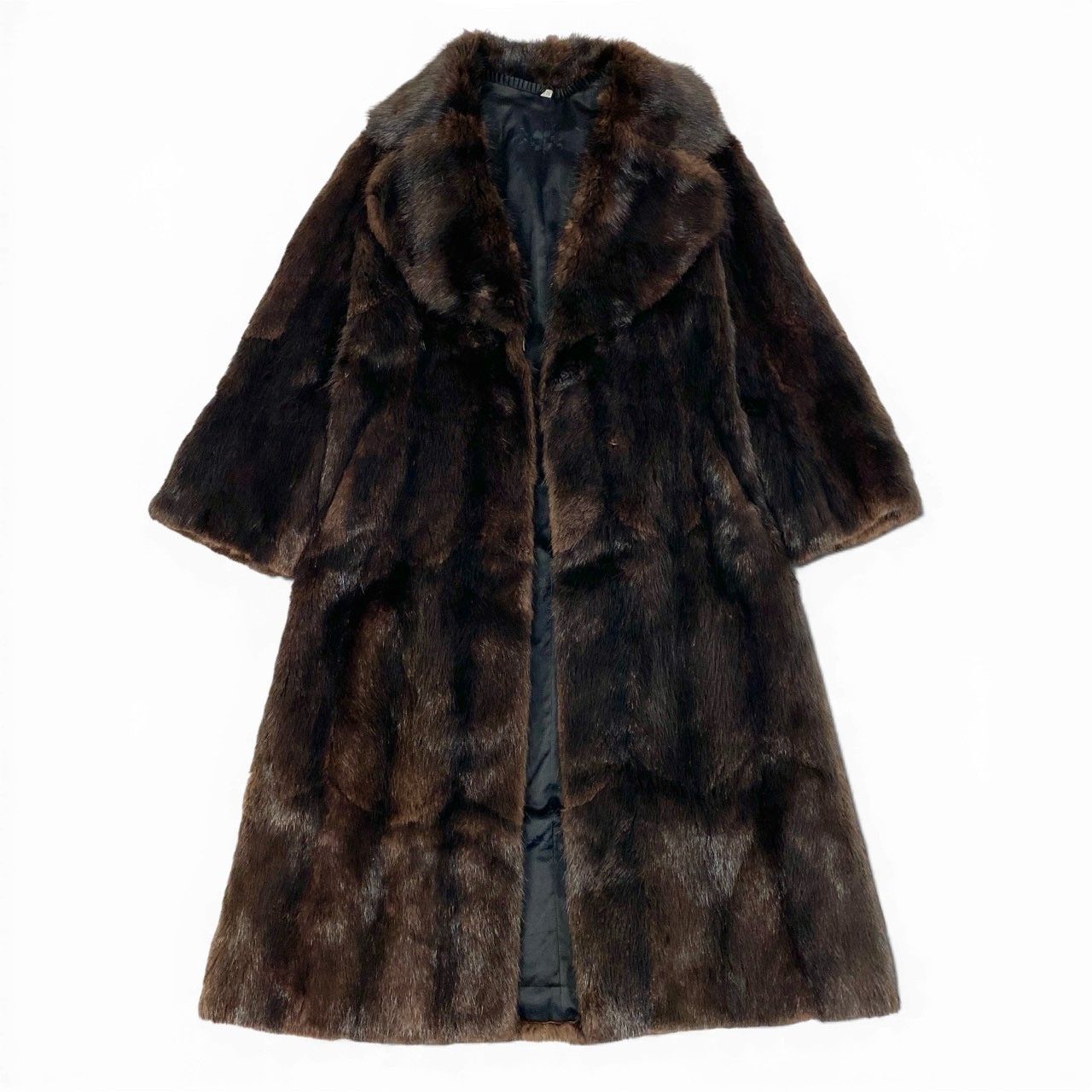 48a22 本毛皮 ロングコート サイズ11 ダークブラウン リアルファー FUR