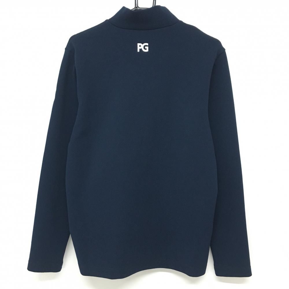 超美品】パーリーゲイツ 長袖ハイネックシャツ ネイビー ロゴ白 織生地
