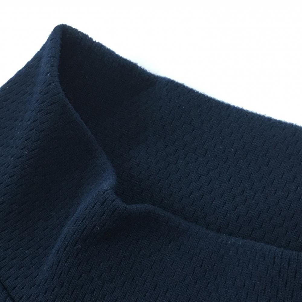 超美品】パーリーゲイツ 長袖ハイネックシャツ ネイビー ロゴ白 織生地