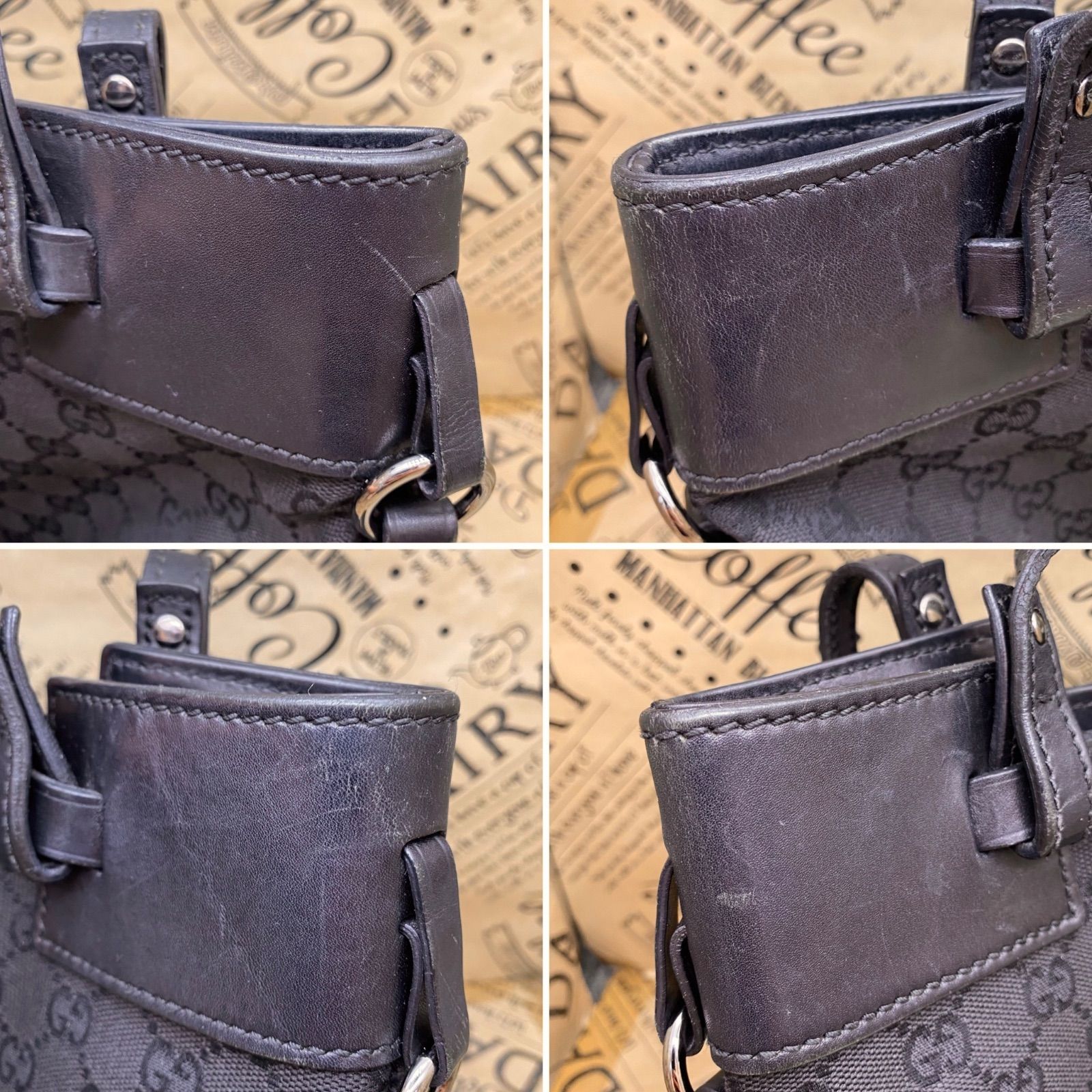 グッチ トート ハンドバッグ GGキャンバス 黒 旅行 ビジネス GA86