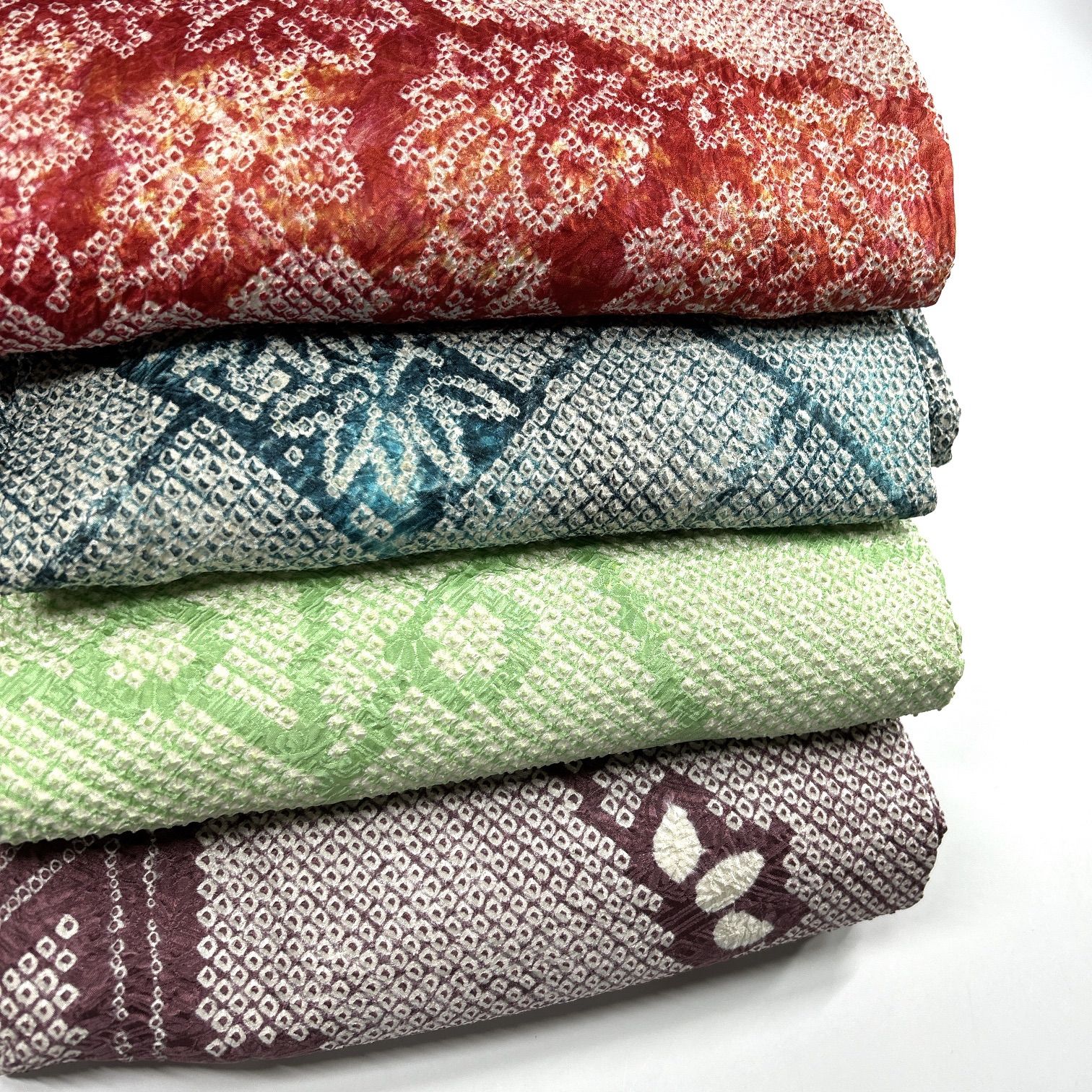 絞り 4枚 正絹 着物まとめ売り 同梱購入歓迎 リメイク用 着付け練習用