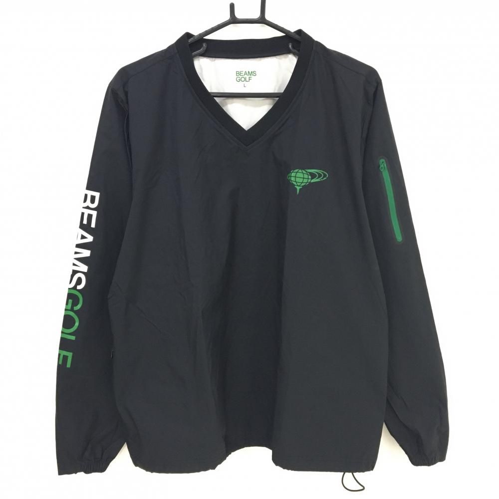 美品】ビームスゴルフ スニード 黒×グリーン Vネック 裾ドローコード