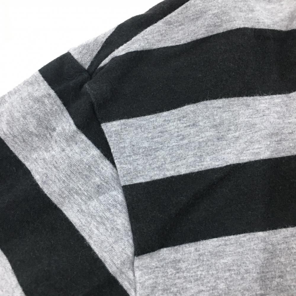 パーリーゲイツ 長袖ハイネックシャツ グレー×黒 ボーダー ストレッチ