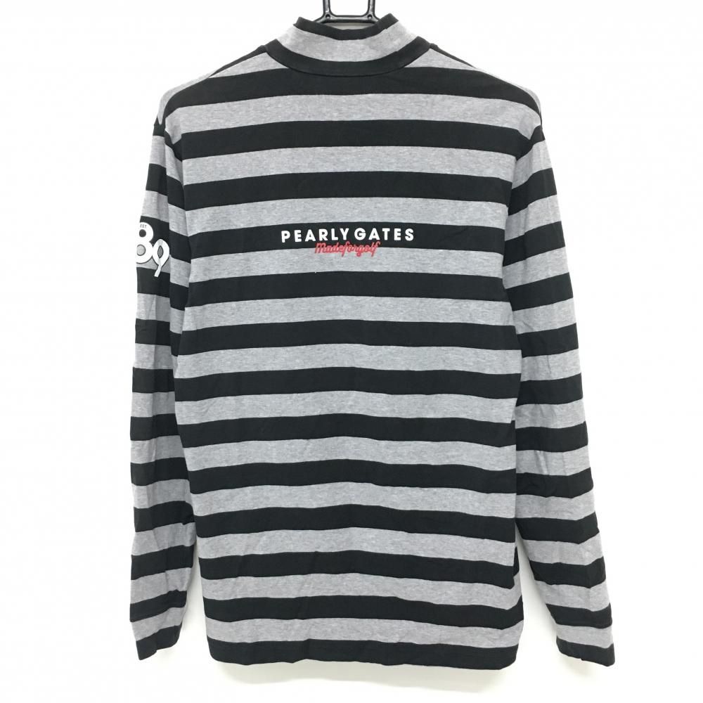 パーリーゲイツ 長袖ハイネックシャツ グレー×黒 ボーダー ストレッチ