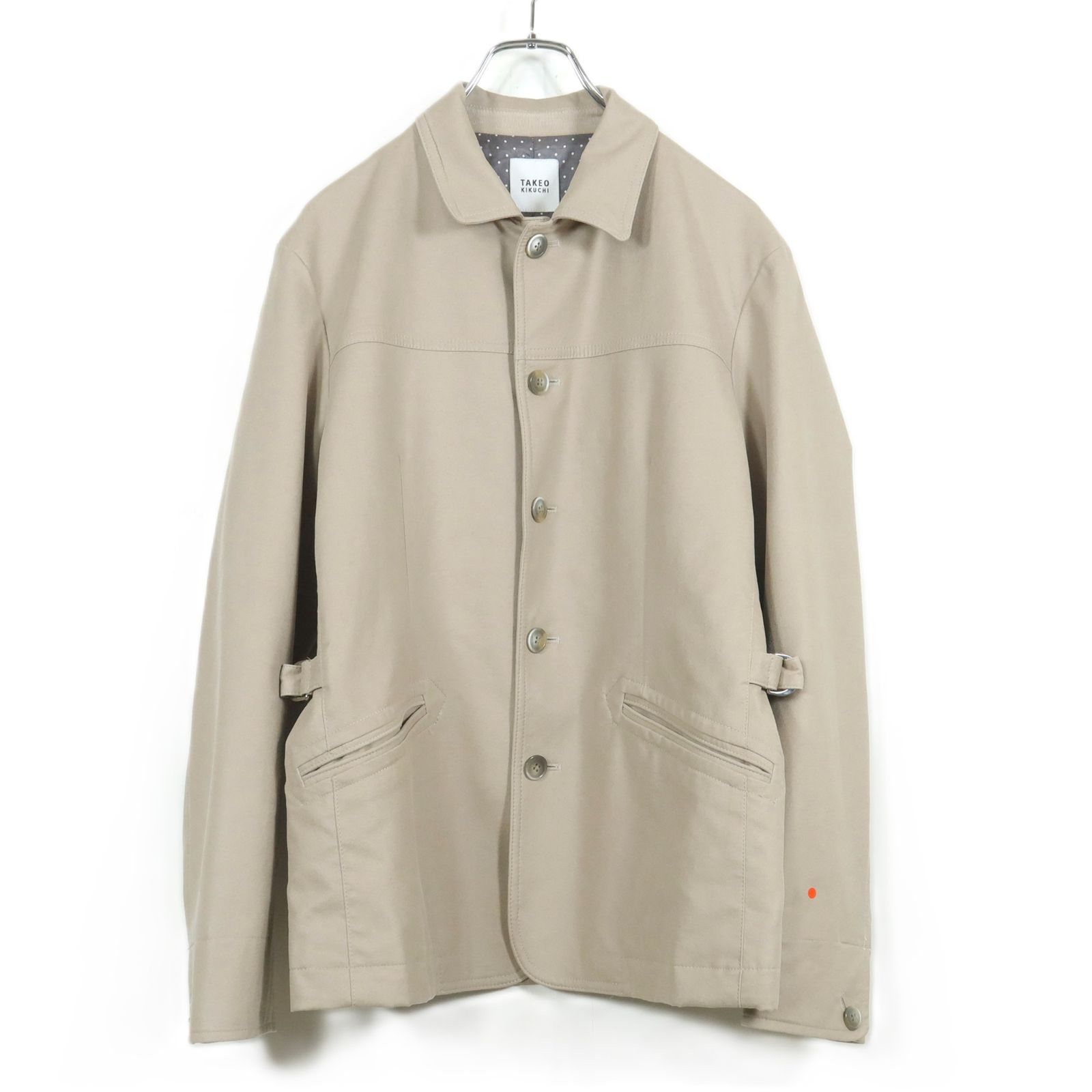 タケオキクチ☆ジャケット レザー調 サイズ2 ベージュ系 無地 z17278