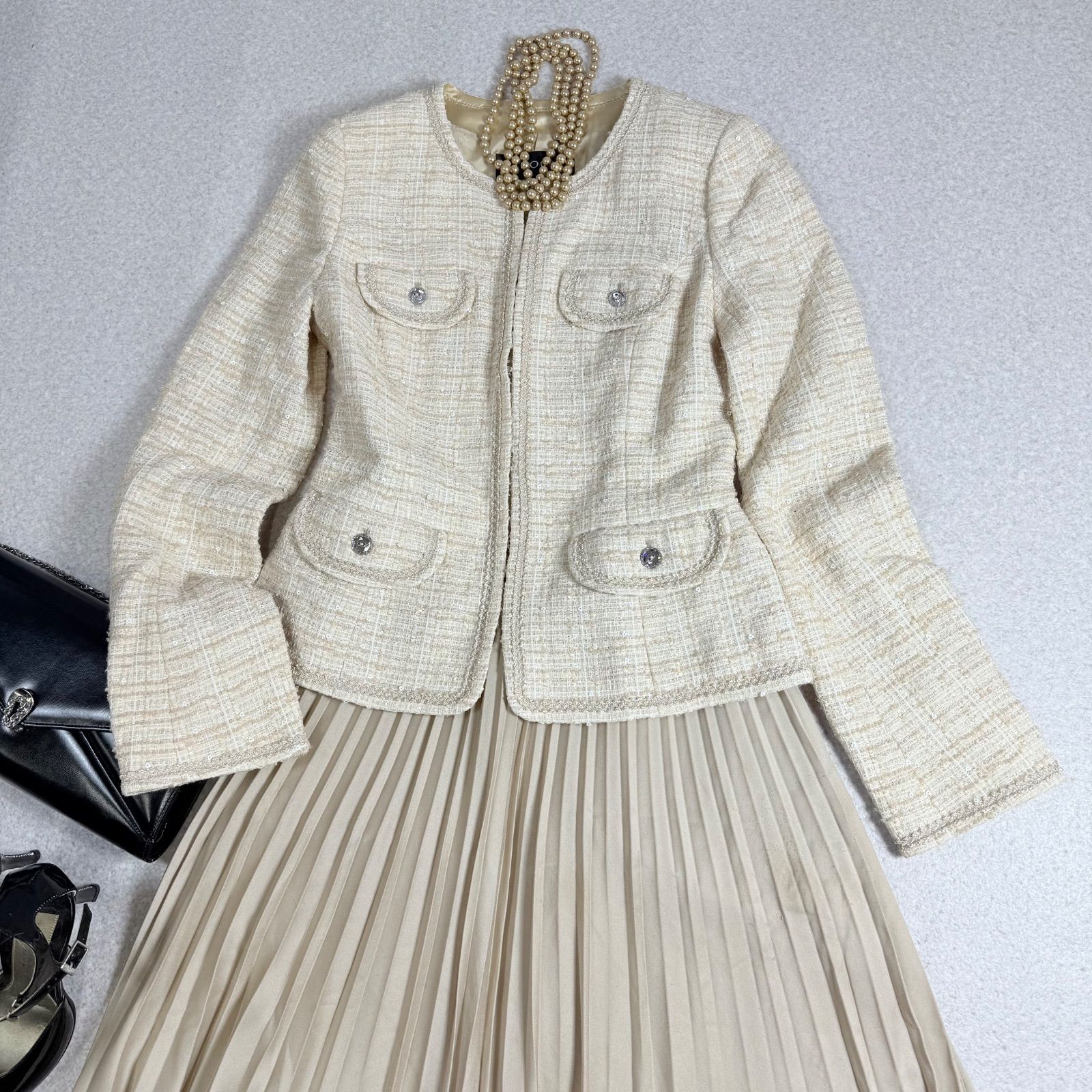 エポカ EPOCA ツイード　セットアップ 卒業式 入学式 割引 エポカ 高級スーツ 入学式卒業式 ブラック EPOCAエポカ ツイード