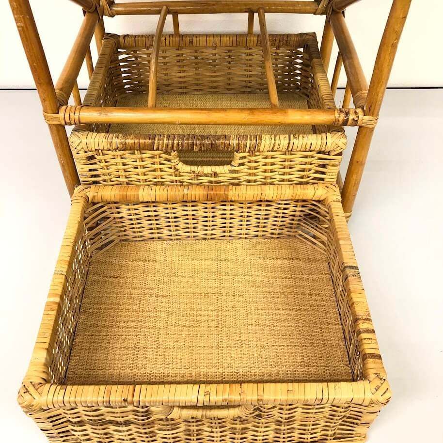 ss8325 【中古】 ラタン ランドリーチェスト 3段 ブラウン 籐製