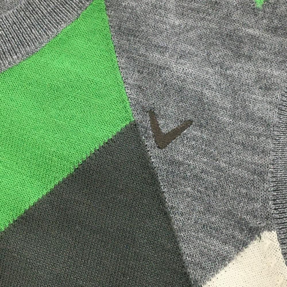 美品】キャロウェイ ニットベスト グレー×グリーン Vネック ウール混