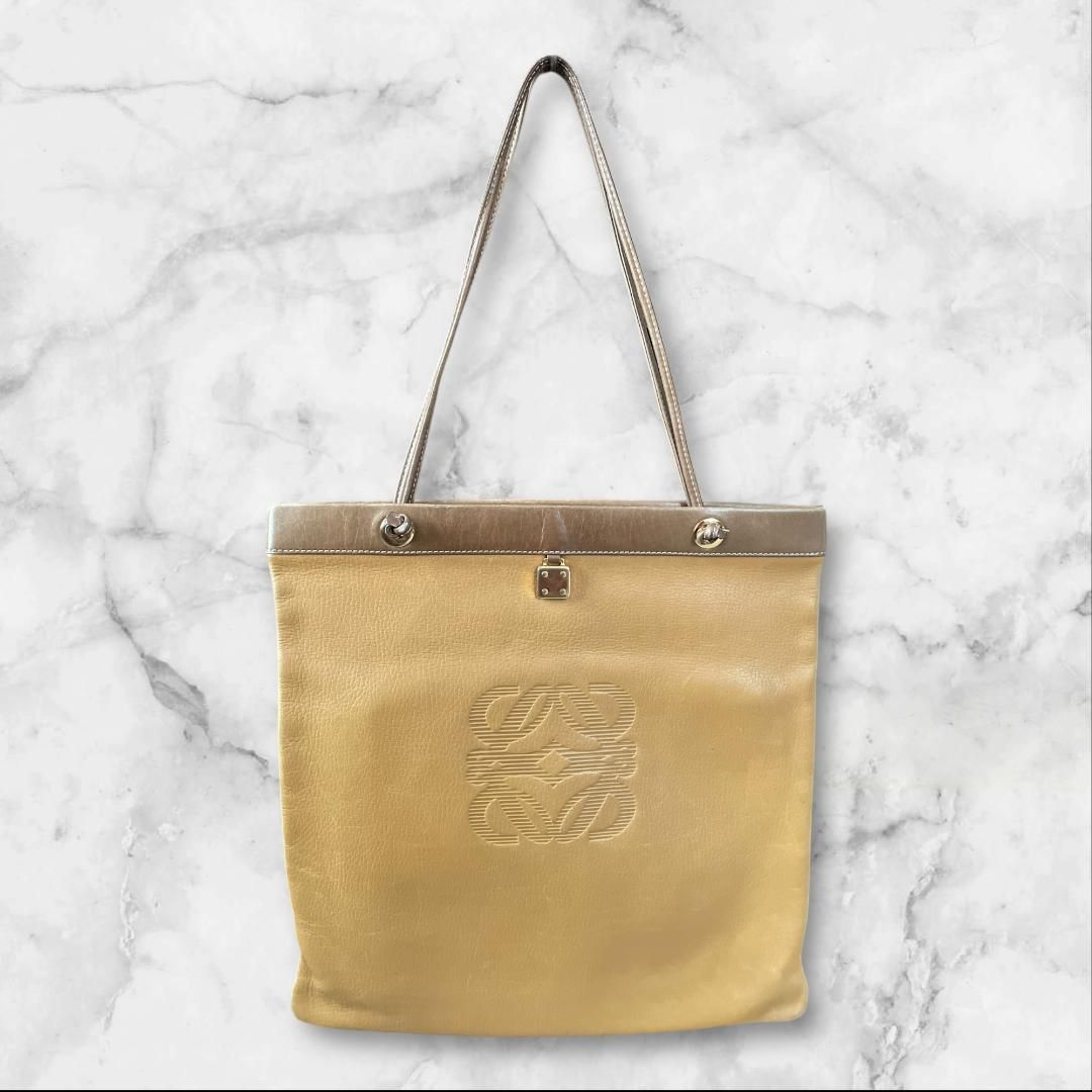 LOEWE ロエベ レザー トートバッグ ベージュ×ブラウン 本革 スペイン製 