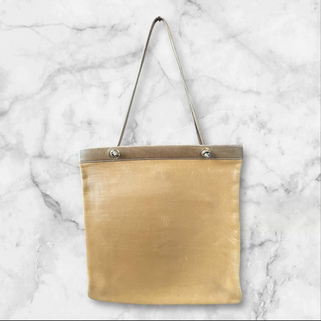 LOEWE ロエベ レザー トートバッグ ベージュ×ブラウン 本革 スペイン製 