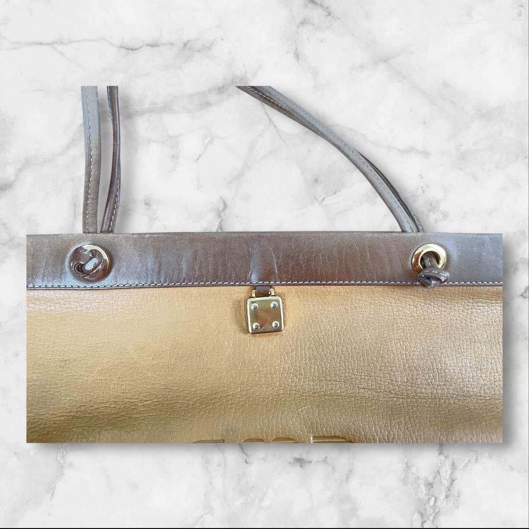 LOEWE ロエベ レザー トートバッグ ベージュ×ブラウン 本革 スペイン製 