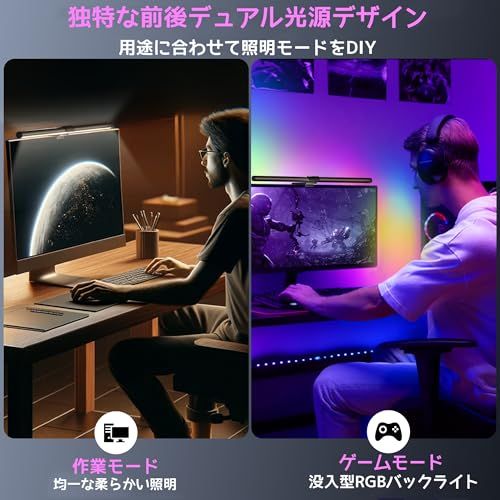 Quntis モニターライト 51 cm RGB バックライト付き 無線リモコン搭載 4種類の色温度 ゲーミングライト ゲーム雰囲気作り デスクトップ デスク照明 Glow 1 c 64 426