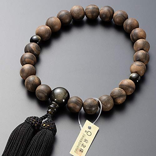 仏壇屋 京念珠 数珠 男性用 縞黒檀 素引き 金黒曜石仕立 22玉 正絹房 数珠袋付 すべての宗派で使える 証明書付 4 d 760 b 7 e