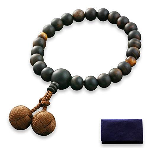 京仏壇はやし 数珠 男性用 正絹 くみひも梵天房 黒檀 素挽き ２天虎目石 タイガーアイ 数珠袋セット M-002 京都 念珠 すべての宗派でお使いいただけます 1 e 3 1973