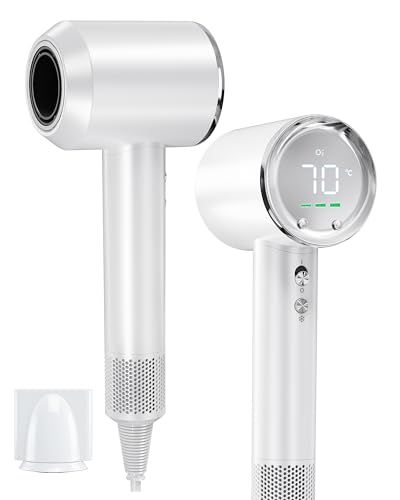 Nasida ドライヤー 大風量 爆風速乾 時短革命 8億マイナスイオン 高性能 ヘアドライヤー 1400 W 40 m|s 軽量 低騒音 AI温度制御 LCD表示 マグネットノズル|収納袋|ホルダー付 家庭用 旅行 プレゼント ホワイ 7 cd 91606