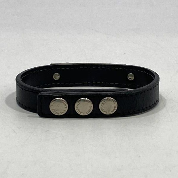 中古】SAINT LAURENT スタッズデザイン レザーブレスレット ブラック