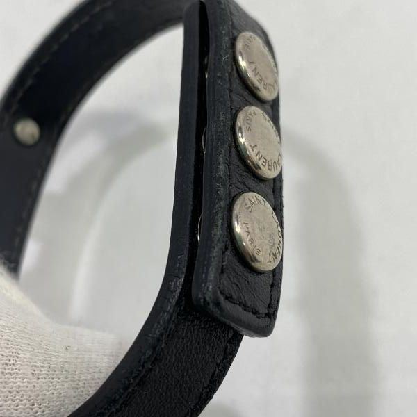 中古】SAINT LAURENT スタッズデザイン レザーブレスレット ブラック