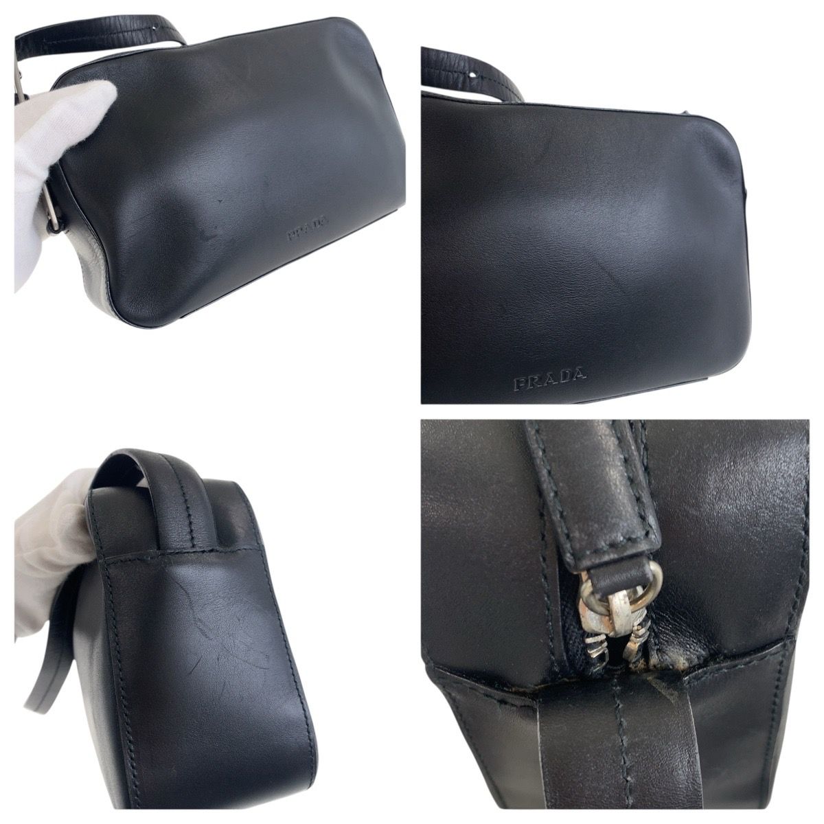 美品 PRADA プラダ ブラック 黒 シルバー金具 レザー ショルダーバッグ