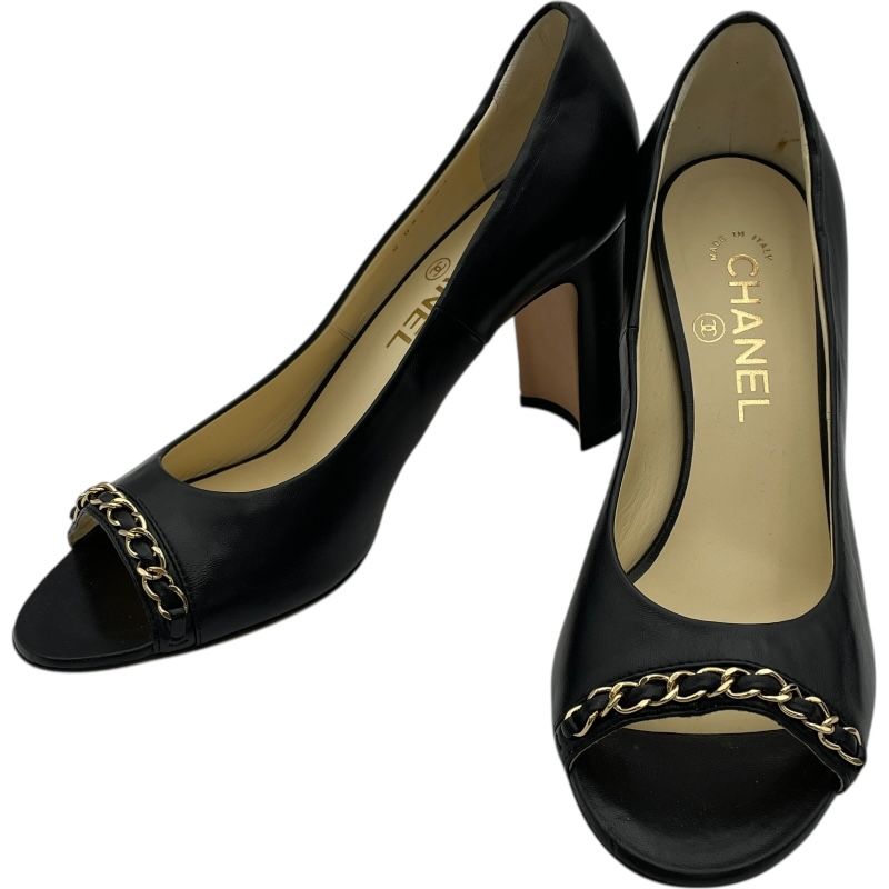 シャネル CHANEL チェーンオープントゥパンプス G31531 ブラック