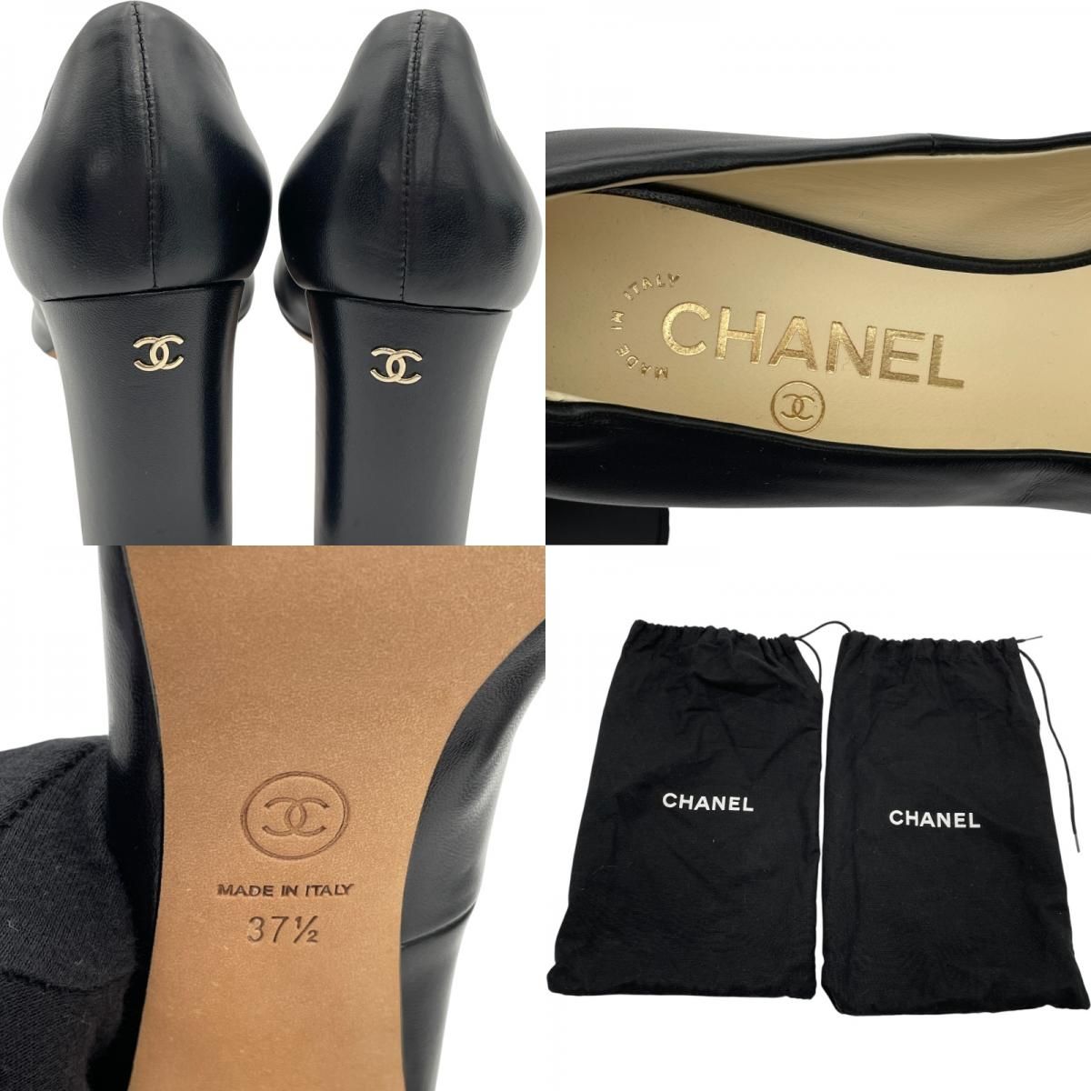 シャネル CHANEL チェーンオープントゥパンプス G31531 ブラック