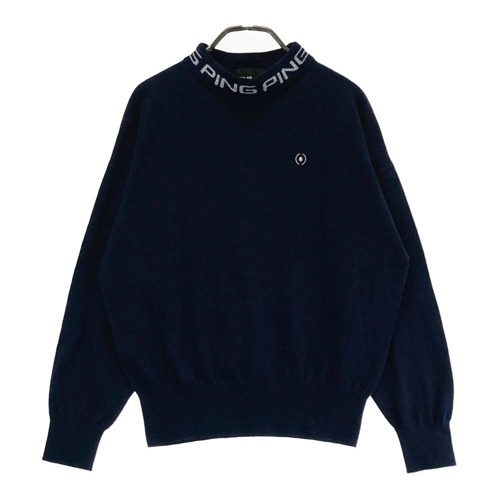 サイズ：L PING ピン モックネック ニットセーター ネイビー系