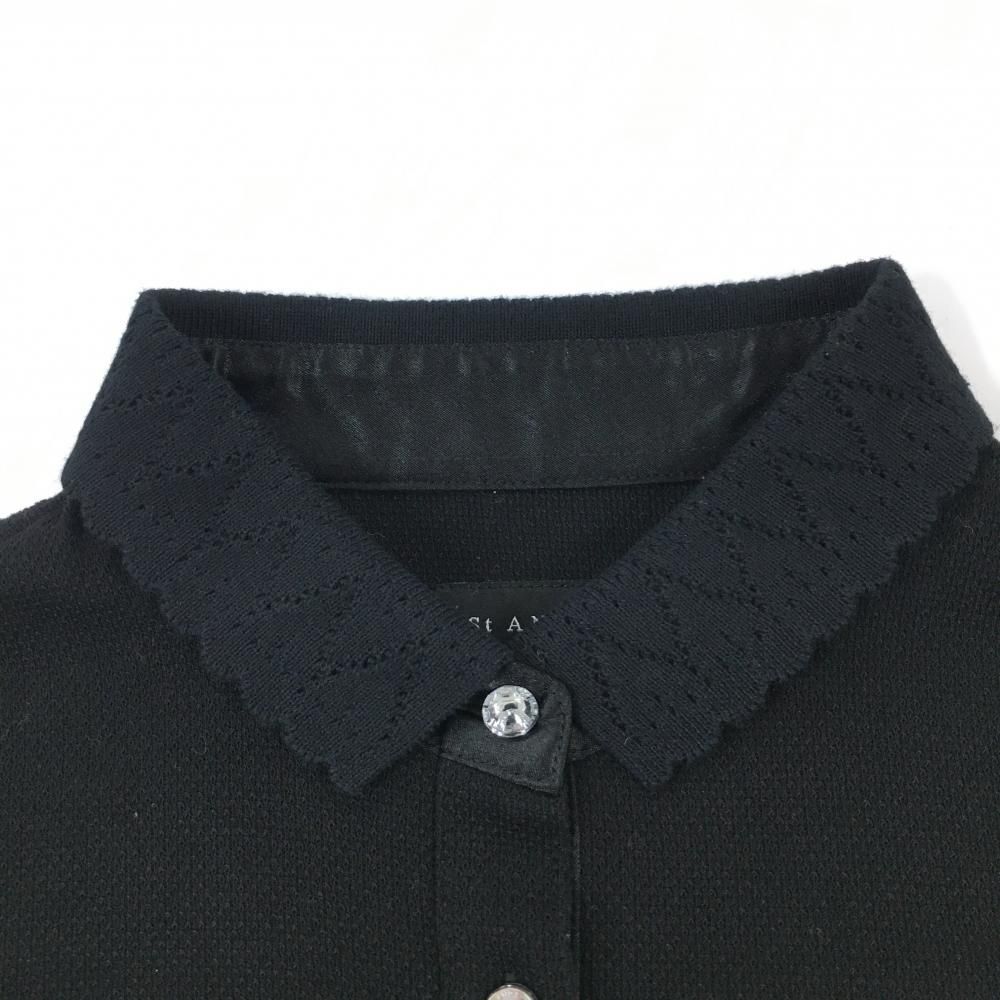 St Andrews レディース長袖ポロシャツ S ブラック 美品】セントアンドリュース 長袖ポロシャツ 黒 胸花刺しゅう