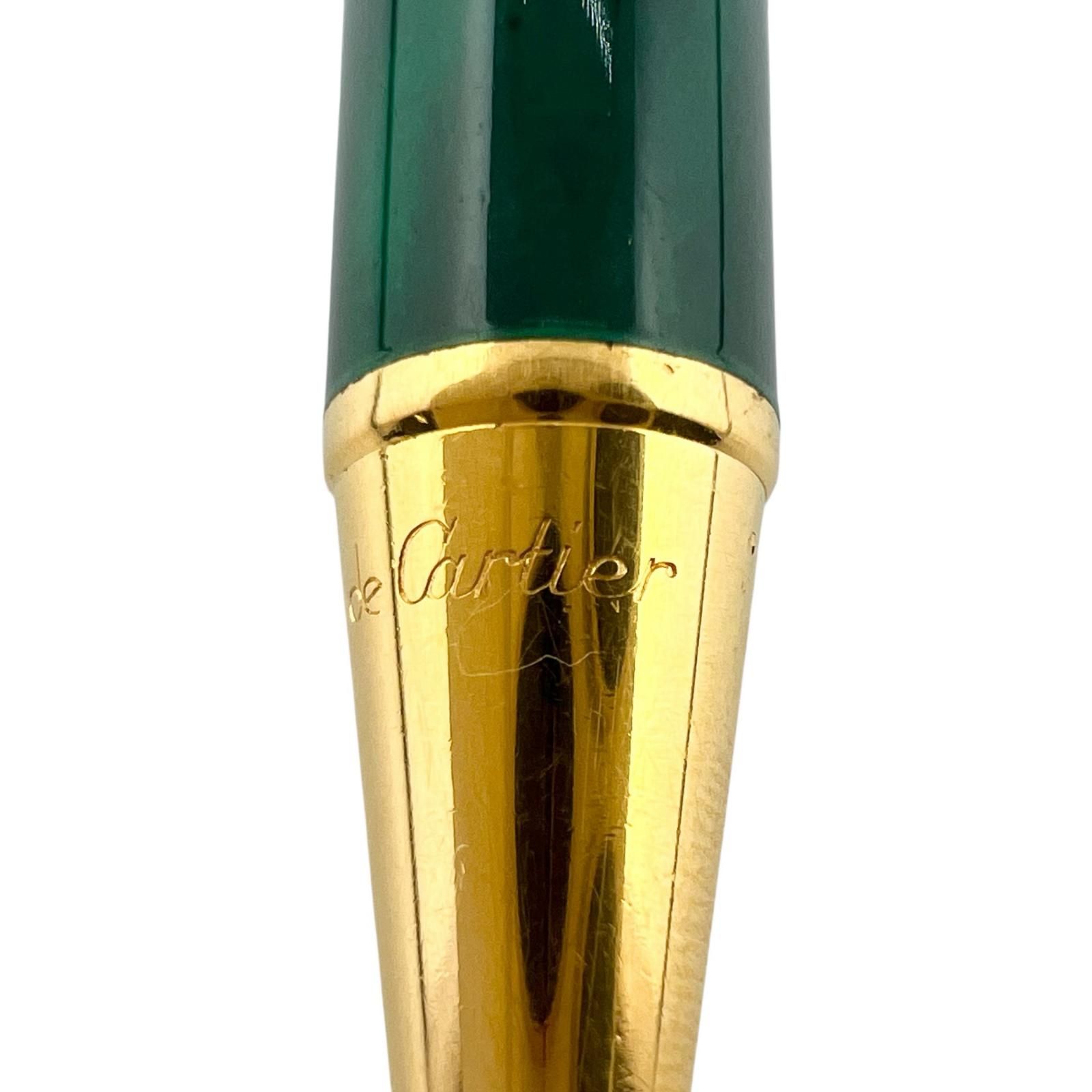  ▲Cartier カルティエ ヴィンテージ 89 s マスト ドゥ トリニティ ボールペン マラカイト ゴールド メンズ 筆記 済み ボールペン本体 ボールペン