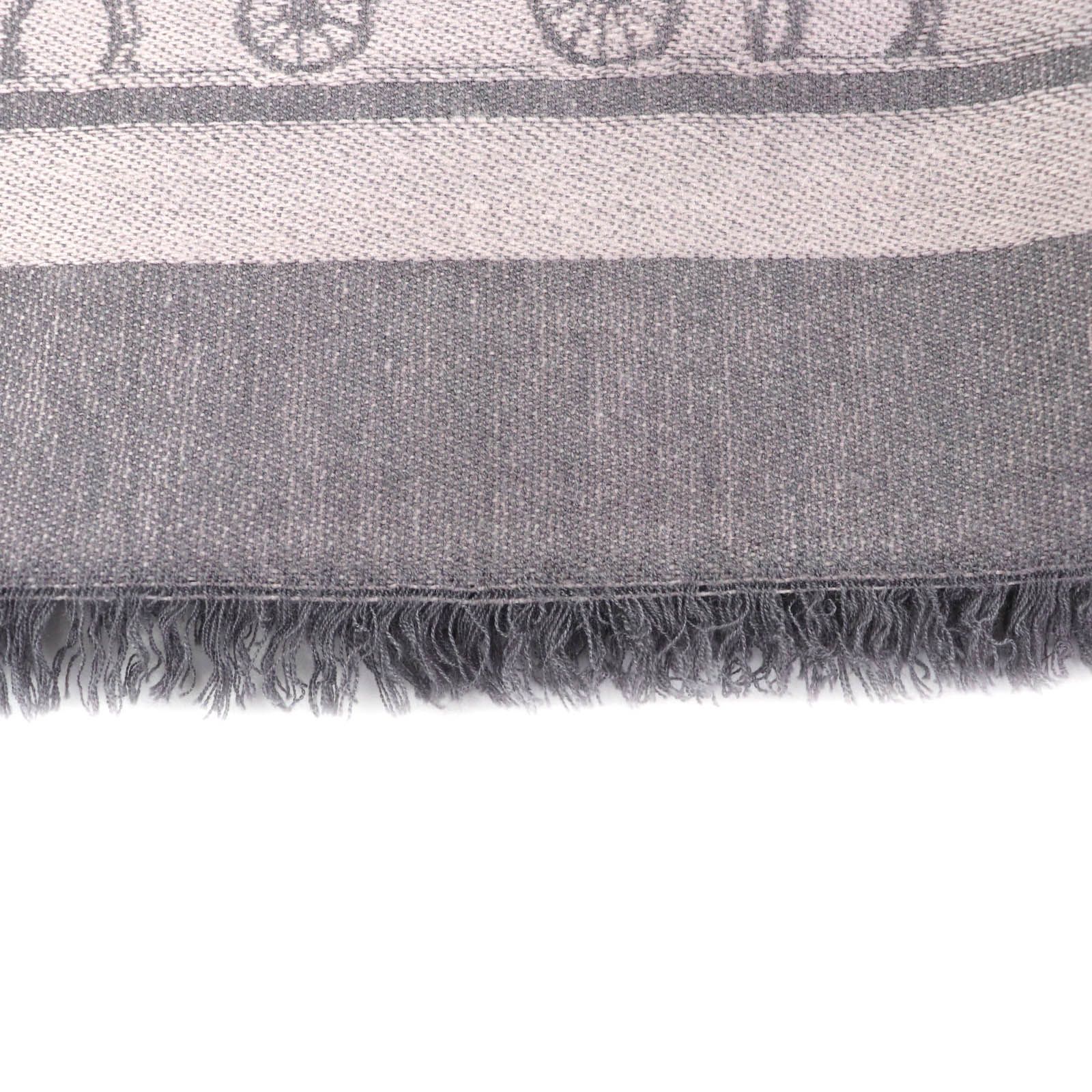 美品☆HERMES エルメス カシミヤ シルク混 エクスリブリス フリンジ付