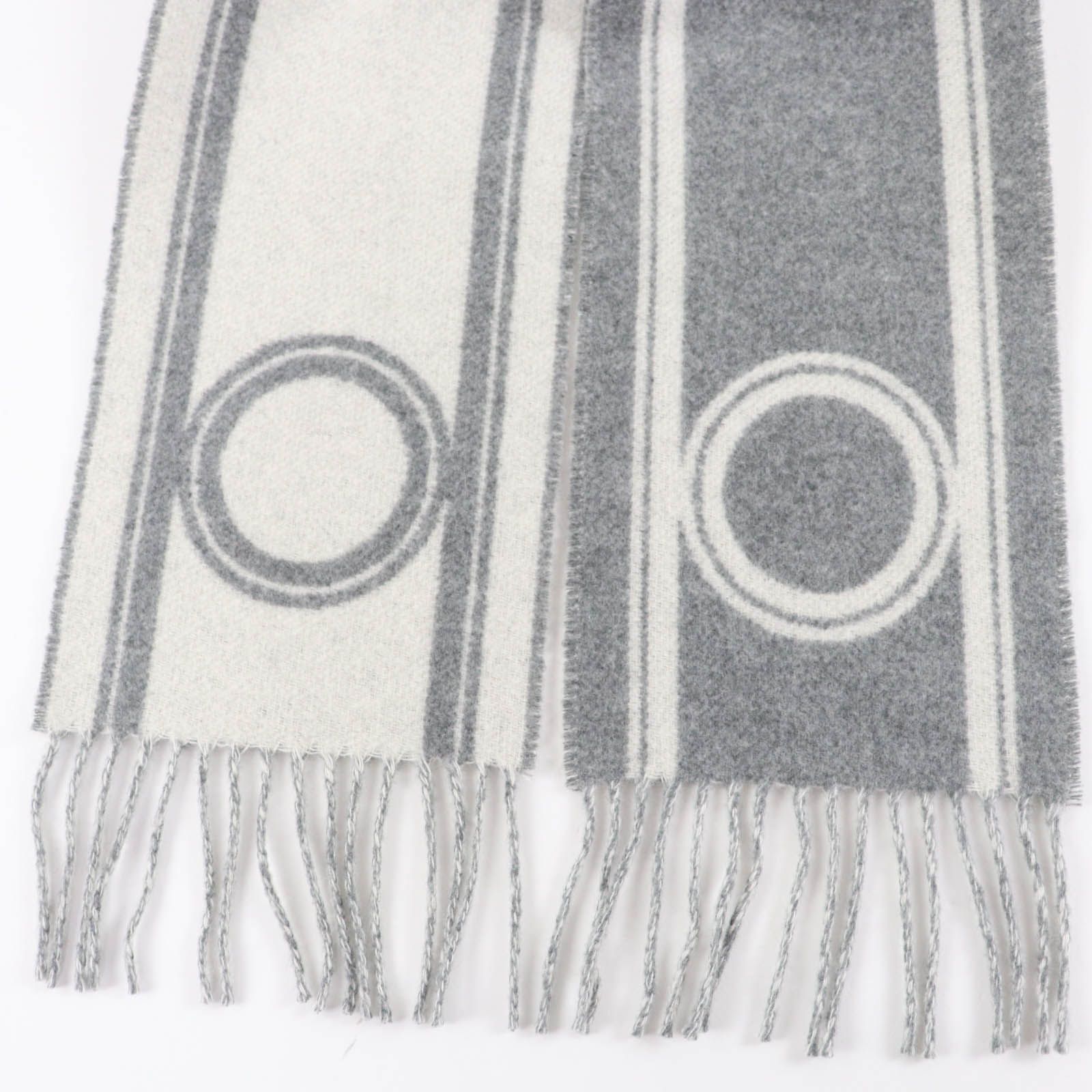 エルメス　カシミヤマフラー　カシミア　バンドドゥレポ　グリフランネル　グレー新品 259144s02-07.jpg