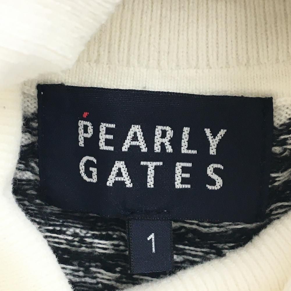 パーリーゲイツ タートルネックセーター 白×ネイビー 千鳥格子ボーダー