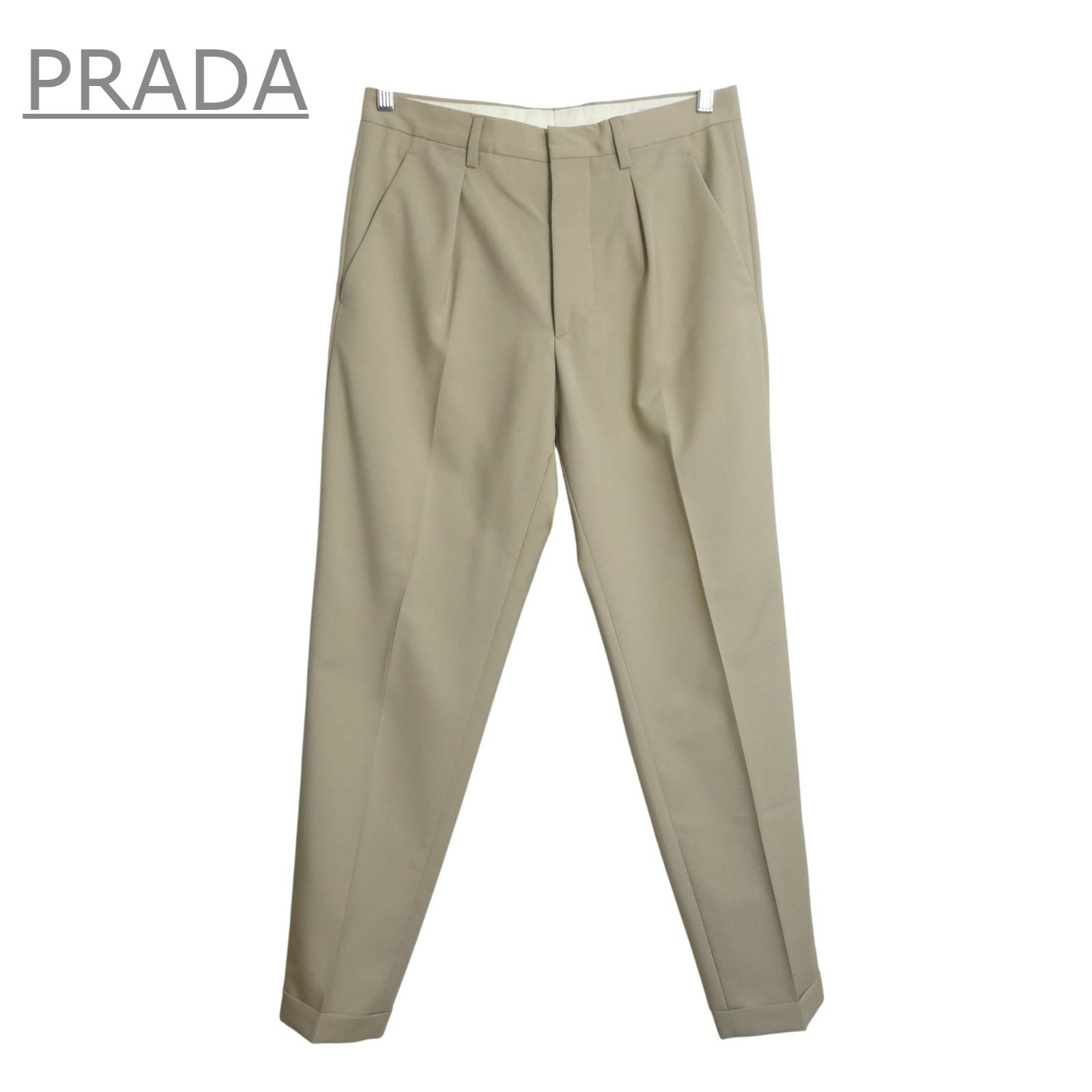 美品 PRADA プラダ ウール×モヘア ボタンフライ センタープレス 裾 美品 PRADA プラダ ウール×モヘア ボタンフライ センタープレス 裾