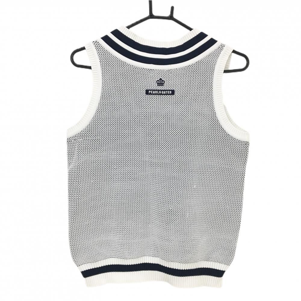パーリーゲイツ ニットベスト 白×ネイビー Vネック ロゴ刺しゅう