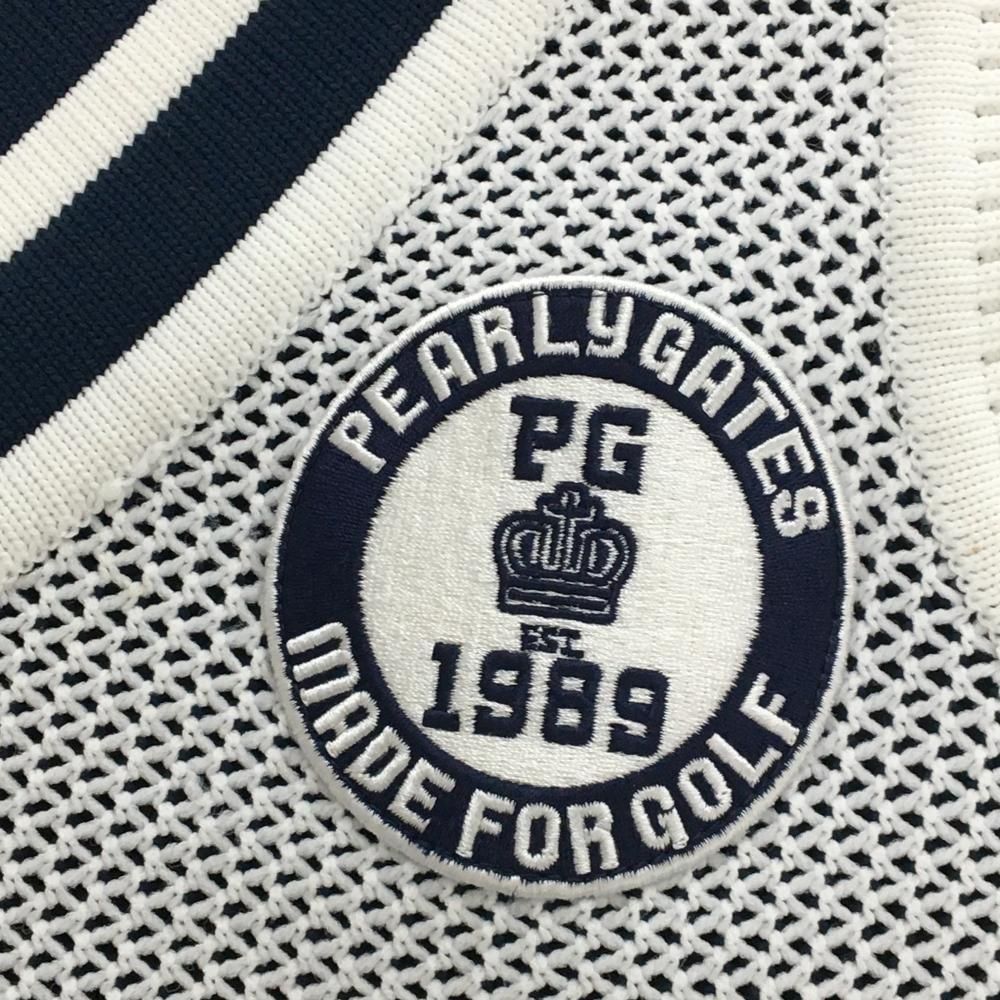 パーリーゲイツ ニットベスト 白×ネイビー Vネック ロゴ刺しゅう