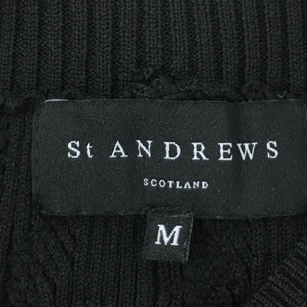超美品】セントアンドリュース ニットベスト 黒 Vネック 総柄編み地