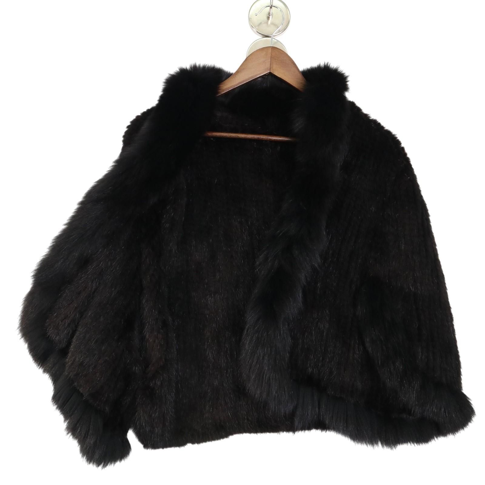 ブルーフォックストリム ブラックミンク 本毛皮 ポンチョ ケープコート