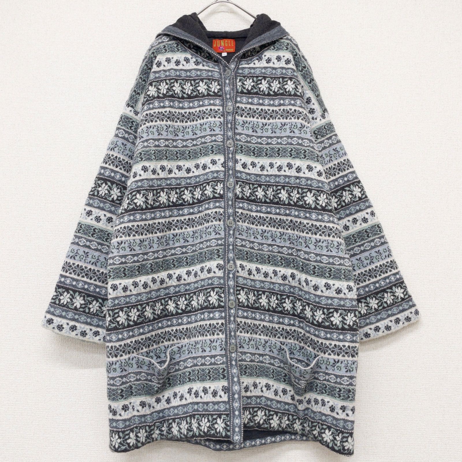 KENZO ケンゾー ノルディック ファー コート ジャケット KENZO ケンゾー ニットコート ノルディック柄 フード ウール アクリル