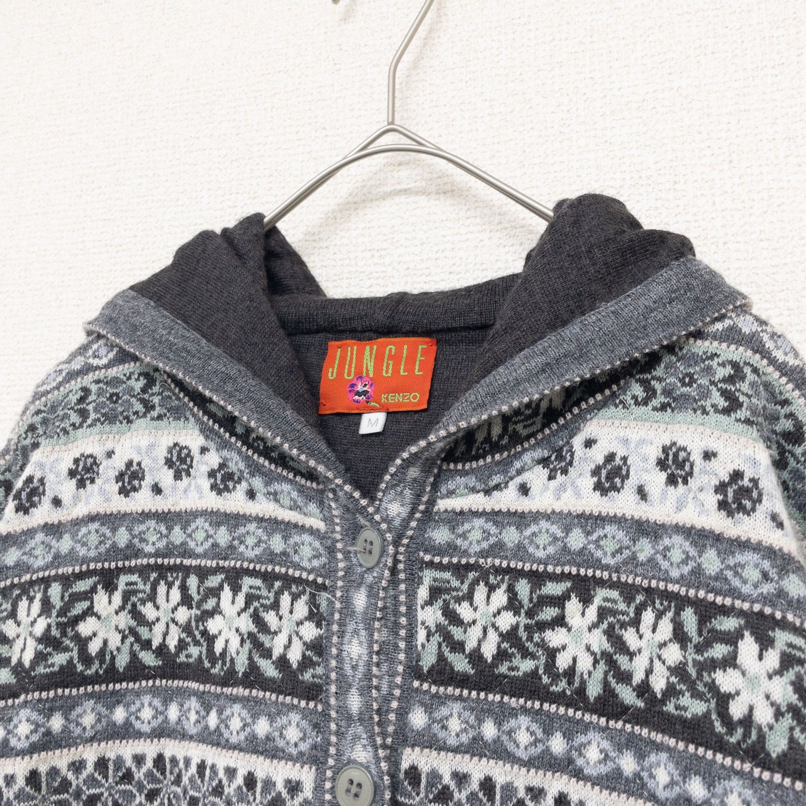 KENZO ケンゾー イタリア製 マルチカラー ロング ニット ウール 花柄 KENZO ケンゾー ニットコート ノルディック柄 フード ウール アクリル