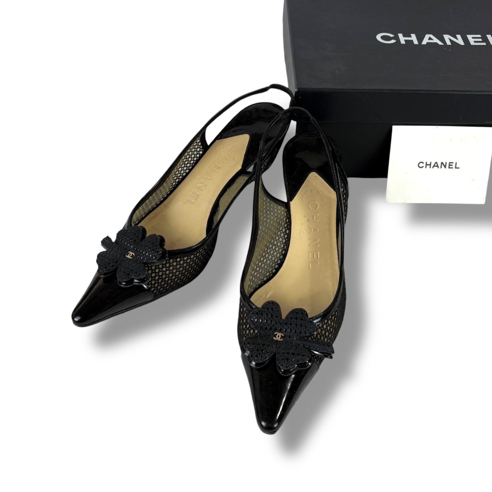 CHANEL シャネル ポインテッドトゥ ハイヒール パンプス クローバー