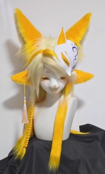 着ぐるみ kigurumi全頭ヘッド ケモノ マスク コスプレ コスチューム 着ぐるみヘッド kigurumi NO.227 キツネ 黄色 ファースーツ 全頭ヘッド
