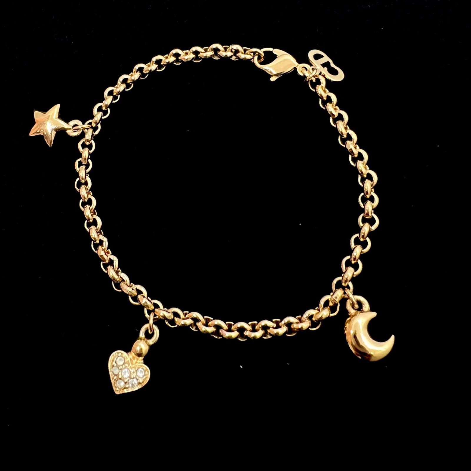 美品　クリスチャンディオール　ブレスレット　ラインストーン　CD ディオール Petit CD プチCD GP×ラインストーン ブレスレット ピンク