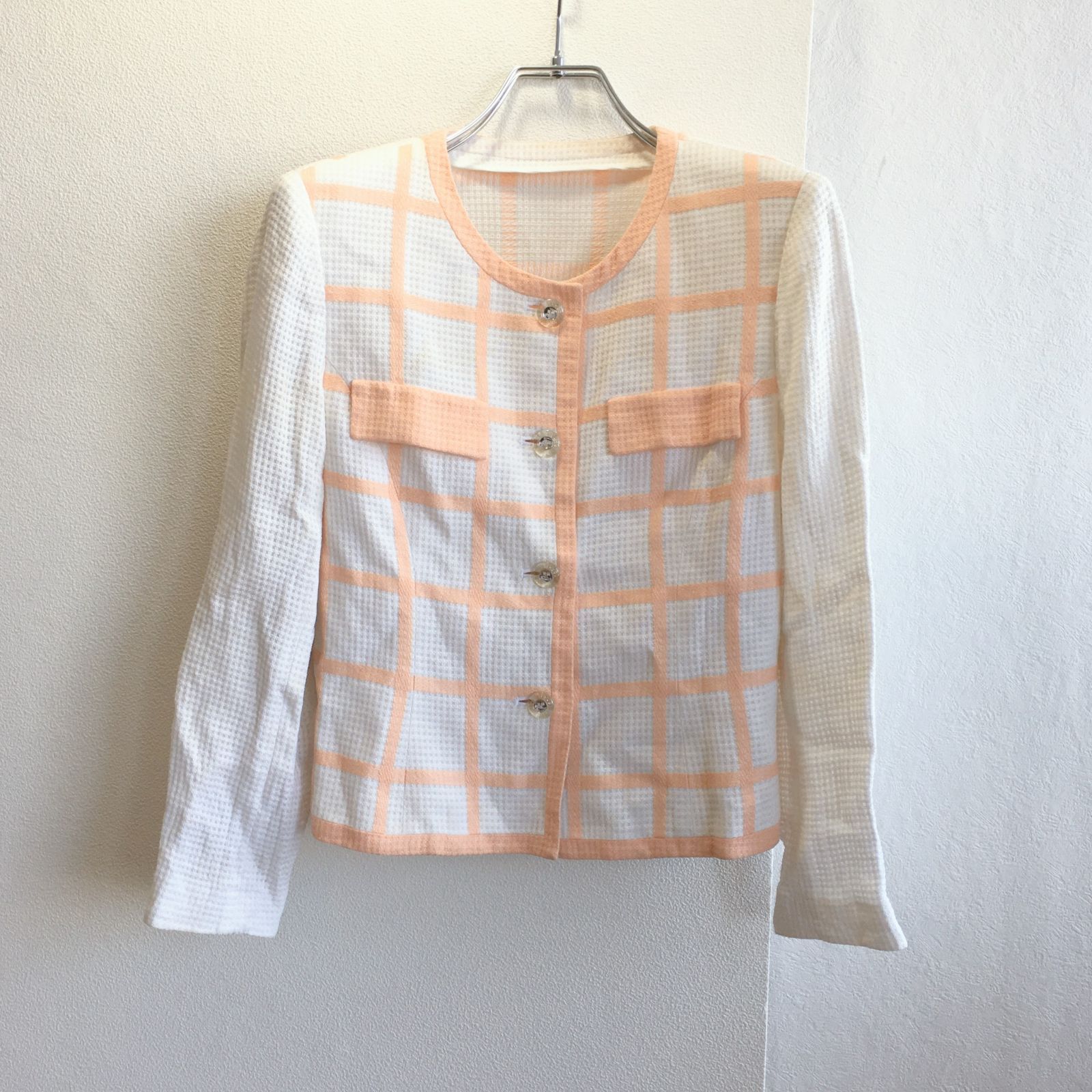 良品✨ クレージュ Courrèges ノーカラー ジャケット ワッフル 