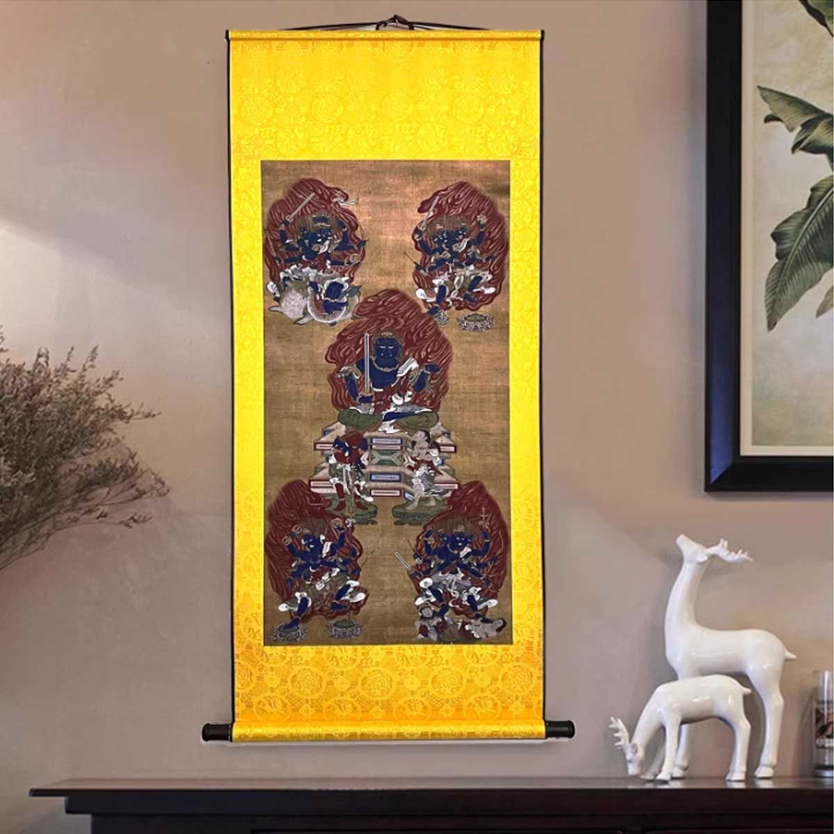 五大明王 掛け軸 仏画│96 5 cm 47 不動明王 降三世明王 軍荼利明王 大威徳明王 金剛夜叉明王│掛軸