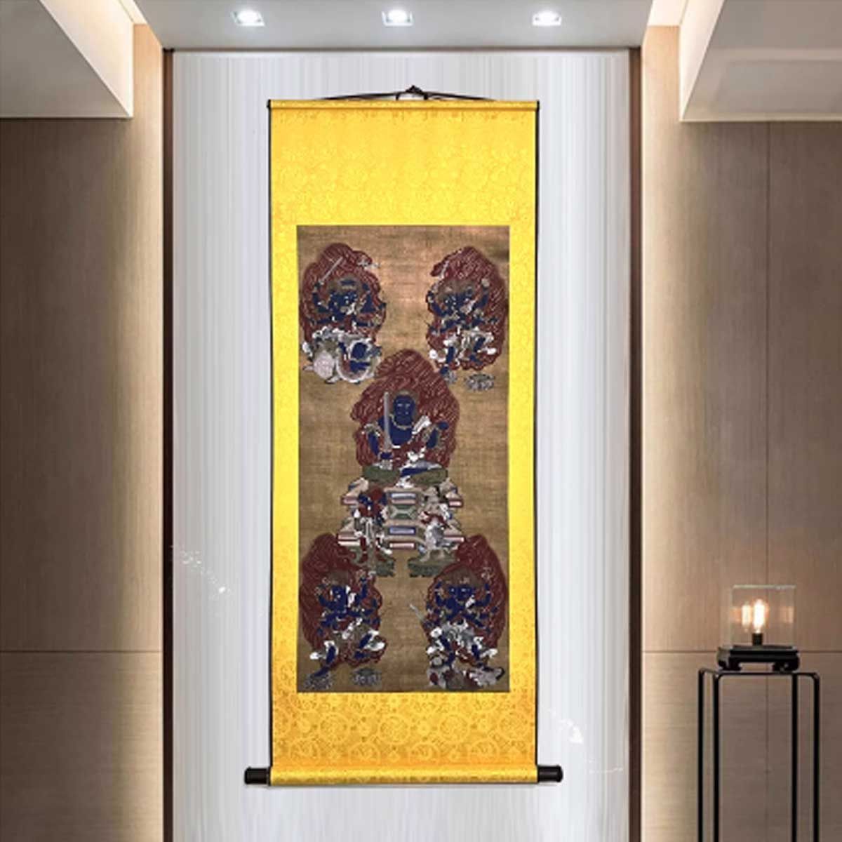 五大明王 掛け軸 仏画│96.5 cm×47.5 cm 不動明王 降三世明王 軍荼利明王 大威徳明王 金剛夜叉明王│掛軸