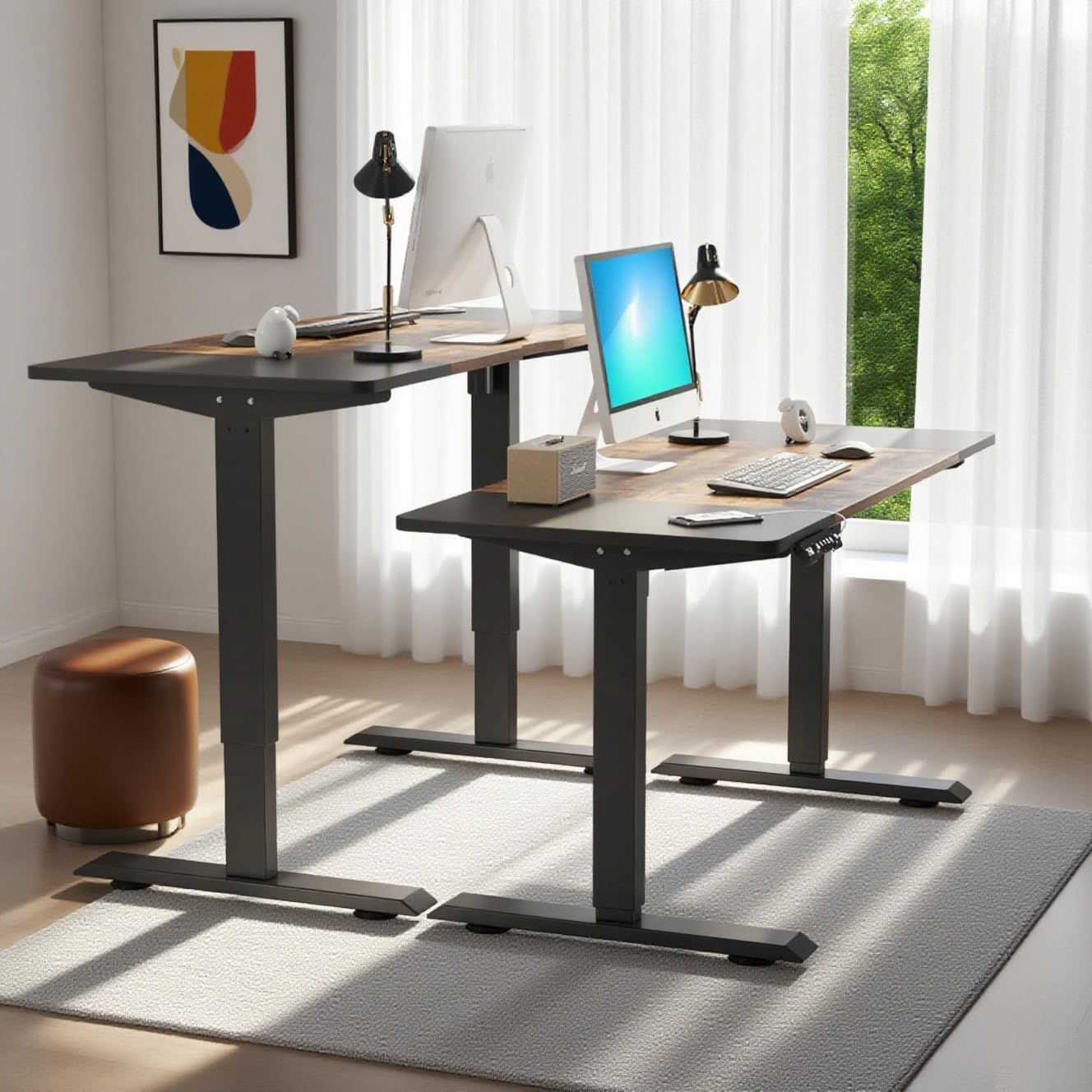  bilbil デスク 昇降式 電動昇降式机 140 CM×60 CM パソコンラック スタンディングデスク オフィスワークテーブル 高さ調節 メモリー機能付き USB充電ポート付き 高さ 69-115 brown その他 文房具 事務用品